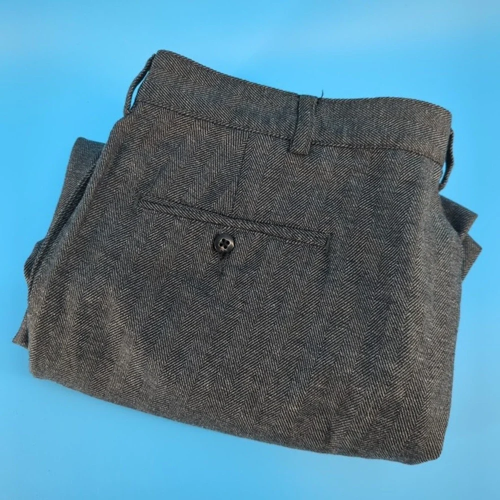 VTG Polo Ralph Lauren Gray Herringbone Pleated Cotton Wool Trousers Mens 38x34